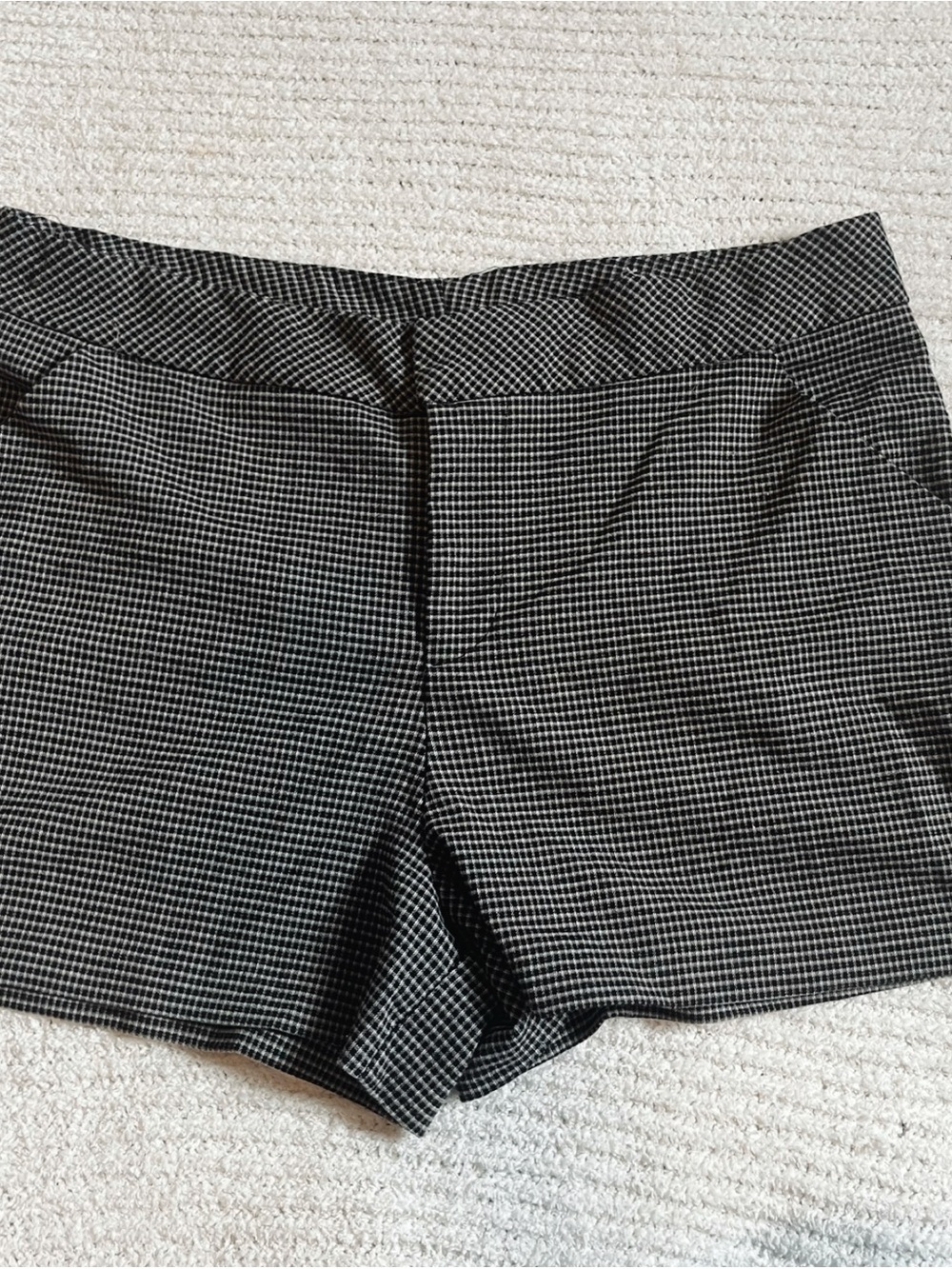 Necessary Objects Black and White Micro-Check High Waist Shorts